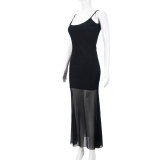 Mesh Double Layer U Neck Sexy Sling Maxi Dress GNZD-51459DBD