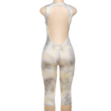 Print Sleeveless Hollow Out Backless Jumpsuit DLSF-K25Q67856