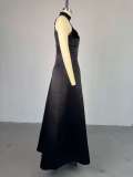 V-neck Solid A-line Big Swing Maxi Dress GCNE-HK7842