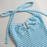 Stripe Contrast Color Halterneck Mini Dress GNZD-51619DBD