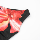 Slash Shoulder Drawstring Floral Print Irregular T Shirt GDSF-J25TP020