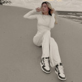 Solid Color O Neck Loose Two Piece Pants Set GSZM-Y24ST593