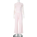 Solid Color Short Sleeve Two Piece Pants Set GSZM-Y25ST104