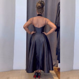 V-neck Solid A-line Big Swing Maxi Dress GCNE-HK7842