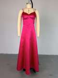V-neck Solid A-line Big Swing Maxi Dress GCNE-HK7842