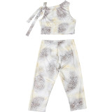 Leopard Print Single Shoulder Two Piece Shorts Set DLSF-K25S67858