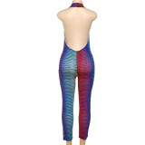 Colorful Stripe Halterneck Backless Jumpsuit DLSF-K25Q68058