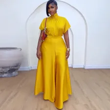 Tie Up Bat-sleeve Shirt Wide-leg Pants Two-Piece Set GCNE-HK7786