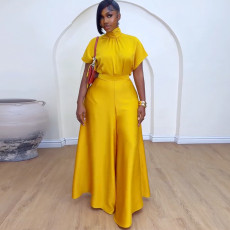 Tie Up Bat-sleeve Shirt Wide-leg Pants Two-Piece Set GCNE-HK7786