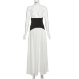 Sexy V Neck Halterneck Color Block Maxi Dress DLSF-K25D66724