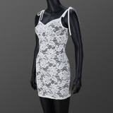 See Through Tie Up Lace Sling Mini Dresss GNZD-51532DHD