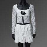 Hollow Out Lace Tie Up Two Piece Skirts Set GNZD-51607SBD