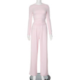Solid Color O Neck Loose Two Piece Pants Set GSZM-Y24ST593