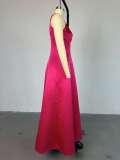 V-neck Solid A-line Big Swing Maxi Dress GCNE-HK7842