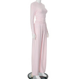 Solid Color O Neck Loose Two Piece Pants Set GSZM-Y24ST593