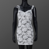 See Through Tie Up Lace Sling Mini Dresss GNZD-51532DHD