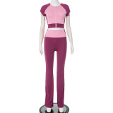 Contrast Color Zipper Tops Micro Flare Pants Suit MXBF-D25ST097