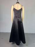 V-neck Solid A-line Big Swing Maxi Dress GCNE-HK7842