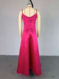 V-neck Solid A-line Big Swing Maxi Dress GCNE-HK7842