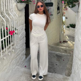 Solid Color O Neck Loose Two Piece Pants Set GSZM-Y24ST593