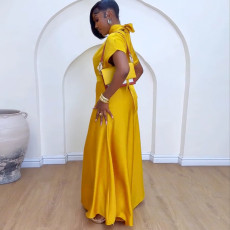 Tie Up Bat-sleeve Shirt Wide-leg Pants Two-Piece Set GCNE-HK7786
