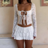 Hollow Out Lace Tie Up Two Piece Skirts Set GNZD-51607SBD