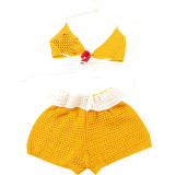 Suspender Knit Color Block Shorts Two-piece Set DLSF-W24S67503