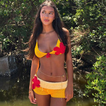 Suspender Knit Color Block Shorts Two-piece Set DLSF-W24S67503