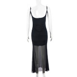 Mesh Double Layer U Neck Sexy Sling Maxi Dress GNZD-51459DBD