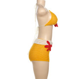 Suspender Knit Color Block Shorts Two-piece Set DLSF-W24S67503