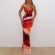 Contrast Color Print Backless Maxi Dress DLSF-K25D63123