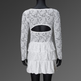 Hollow Out Lace Tie Up Two Piece Skirts Set GNZD-51607SBD