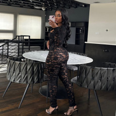 Long Sleeve Lace Tight Two Piece Pants Set DLSF-K25Q64785