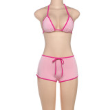 Color Block Tie Up Bikinis Two Piece Short Set DLSF-K25S63780