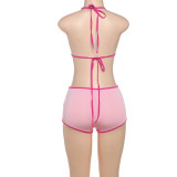 Color Block Tie Up Bikinis Two Piece Short Set DLSF-K25S63780