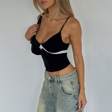 Lace Patchwork V Neck Sling Tank Tops FL-ZX25015PFO