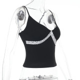 Lace Patchwork V Neck Sling Tank Tops FL-ZX25015PFO