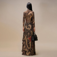 Half High Neck Print Long Sleeve High Split Long Tops DLSF-K24L62340