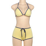 Color Block Tie Up Bikinis Two Piece Short Set DLSF-K25S63780