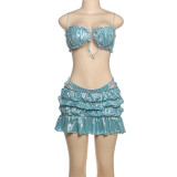 Pleated Solid Color Glossy Skirt 3-Piece Set DLSF-K25S64083