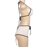 Color Block Tie Up Bikinis Two Piece Short Set DLSF-K25S63780