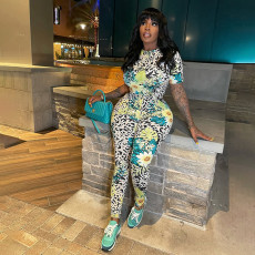 Short Sleeve Print Slim Jumpsuit DLSF-K25Q65370