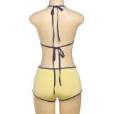 Color Block Tie Up Bikinis Two Piece Short Set DLSF-K25S63780
