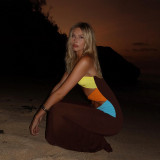Color Block Wrap Chest Hollow Out Maxi Dress FL-JY25051PFO