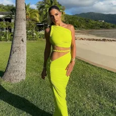 Sleeveless Backless Twisted Belt Long Dress DLSF-K25S63511