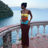 Color Block Wrap Chest Hollow Out Maxi Dress FL-JY25051PFO