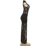 Hollow Out Lace High Split Maxi Dress DLSF-K24D61219