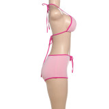 Color Block Tie Up Bikinis Two Piece Short Set DLSF-K25S63780