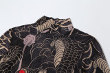 Half High Neck Print Long Sleeve High Split Long Tops DLSF-K24L62340