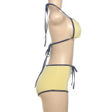 Color Block Tie Up Bikinis Two Piece Short Set DLSF-K25S63780